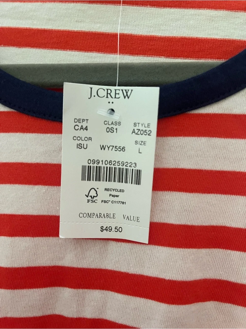 JCREW SZL NWTCasual Red and White Striped Tee Dress with Navy Trim